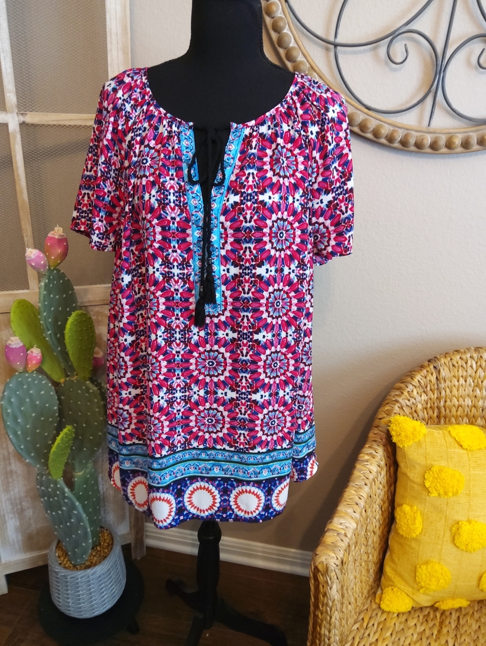 DR2 Pink and Blue Printed Tie-Front Tunic